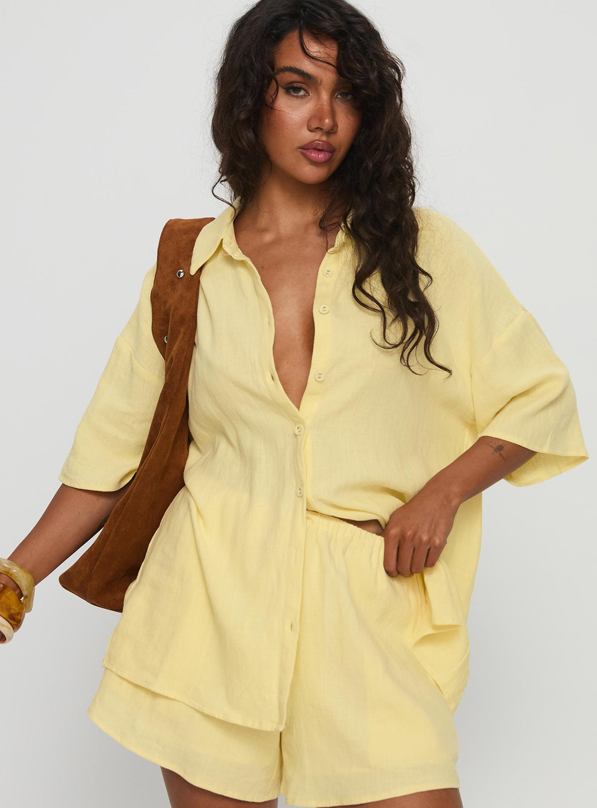 Women's Peni Linen Button Down Top Yellow