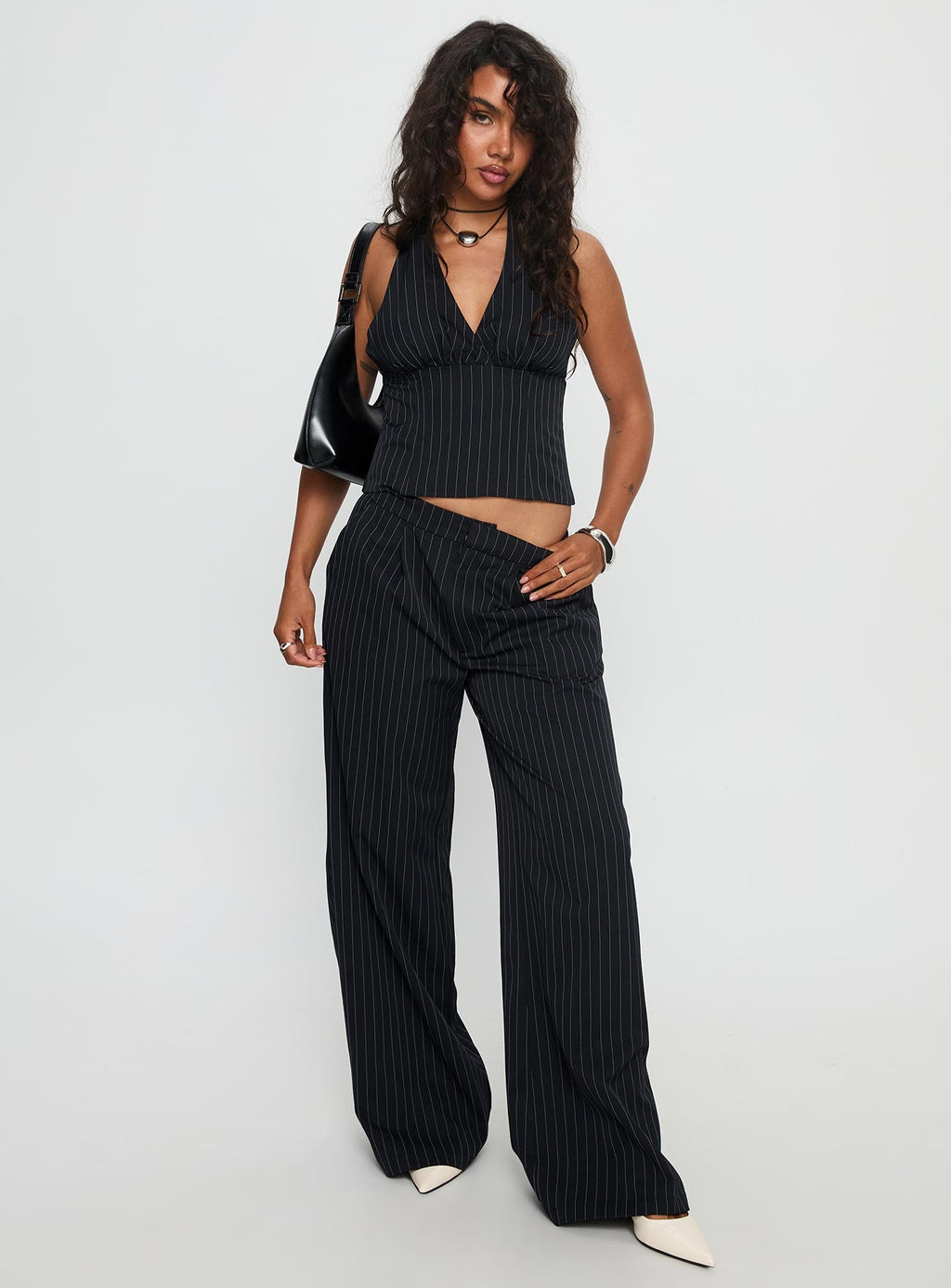 Women's All She Wrote Halter Tailored Set Navy Stripe
