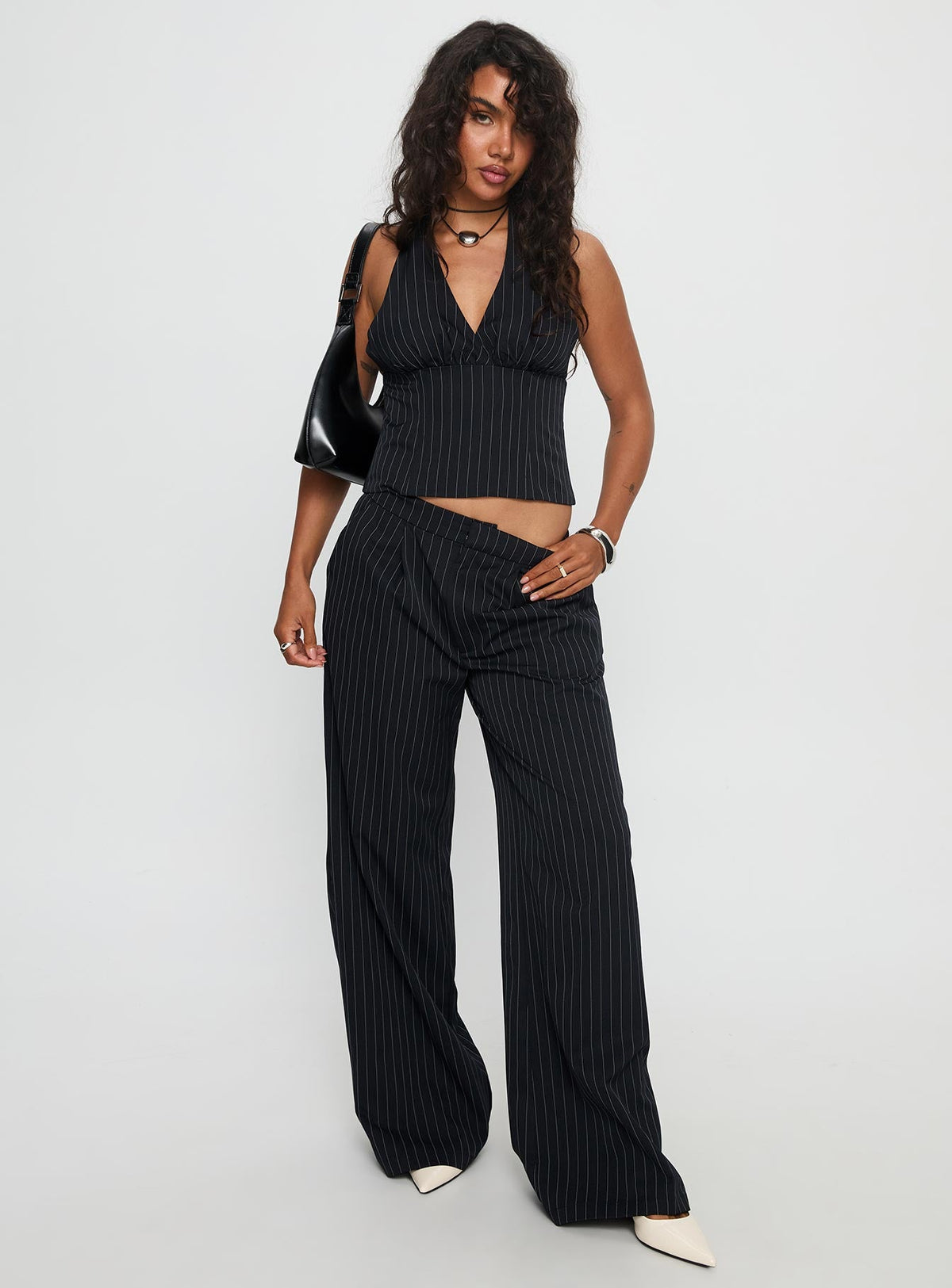 Women's All She Wrote Halter Tailored Set Navy Stripe