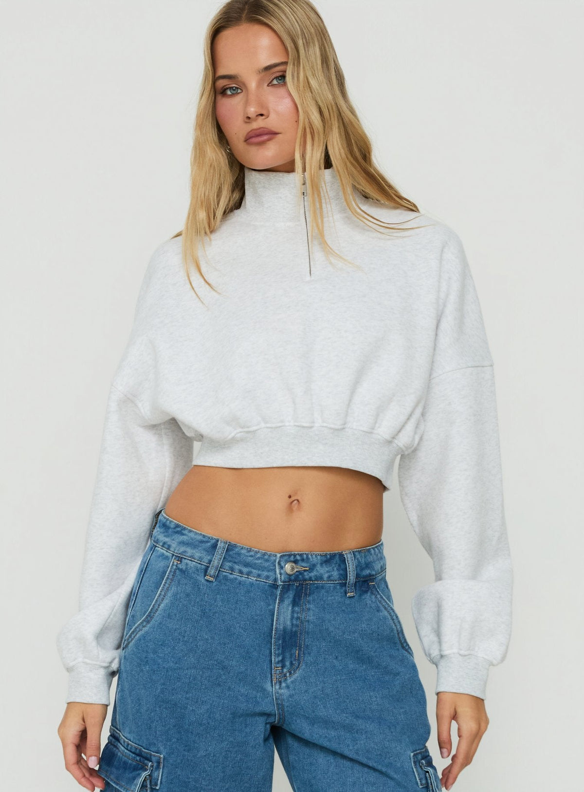 Women's Astridd 3/4 Zip Cropped Jumper Grey Marle — Sweater