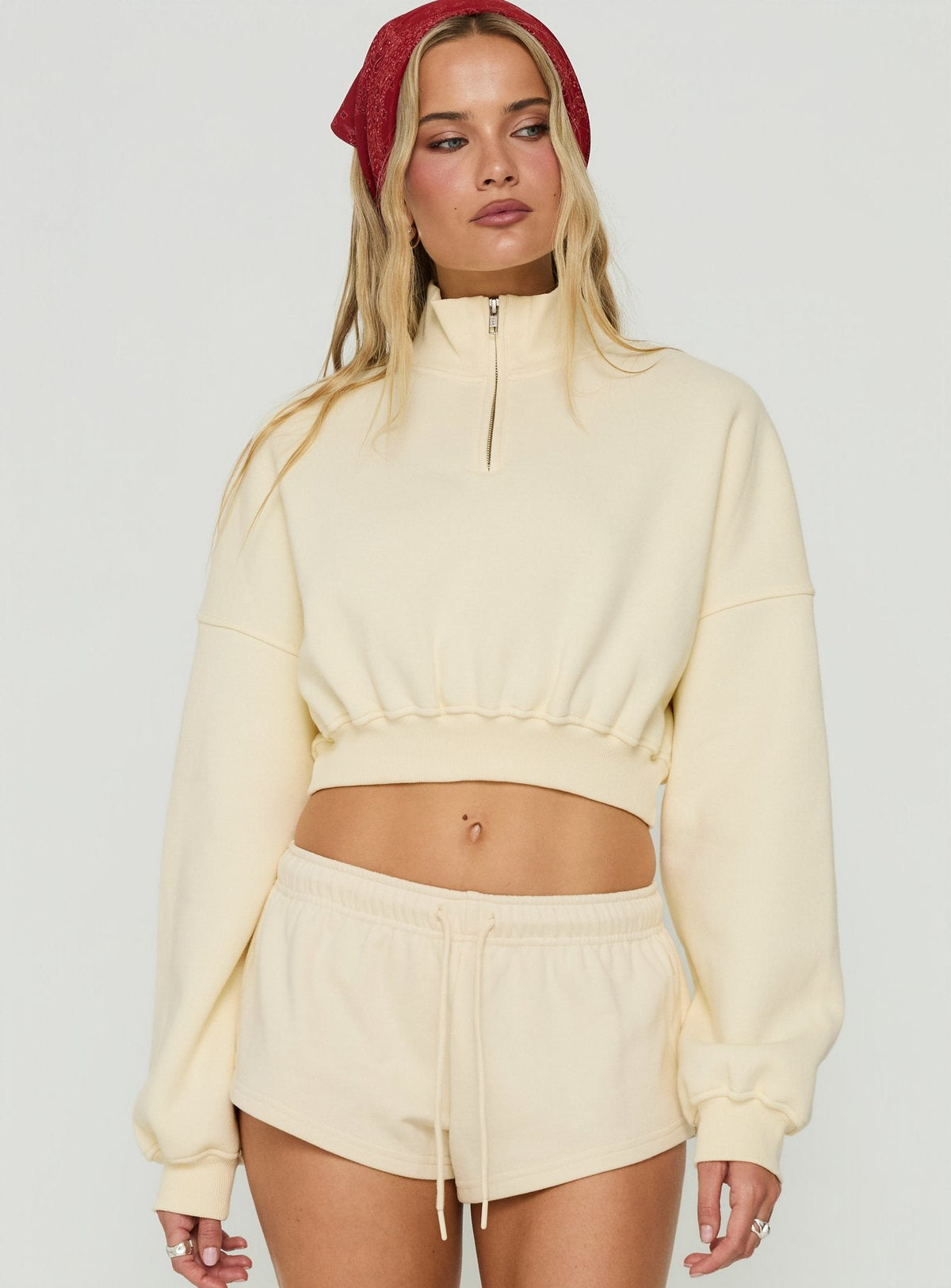 Women's Astridd 3/4 Zip Cropped Jumper Cream — Sweater