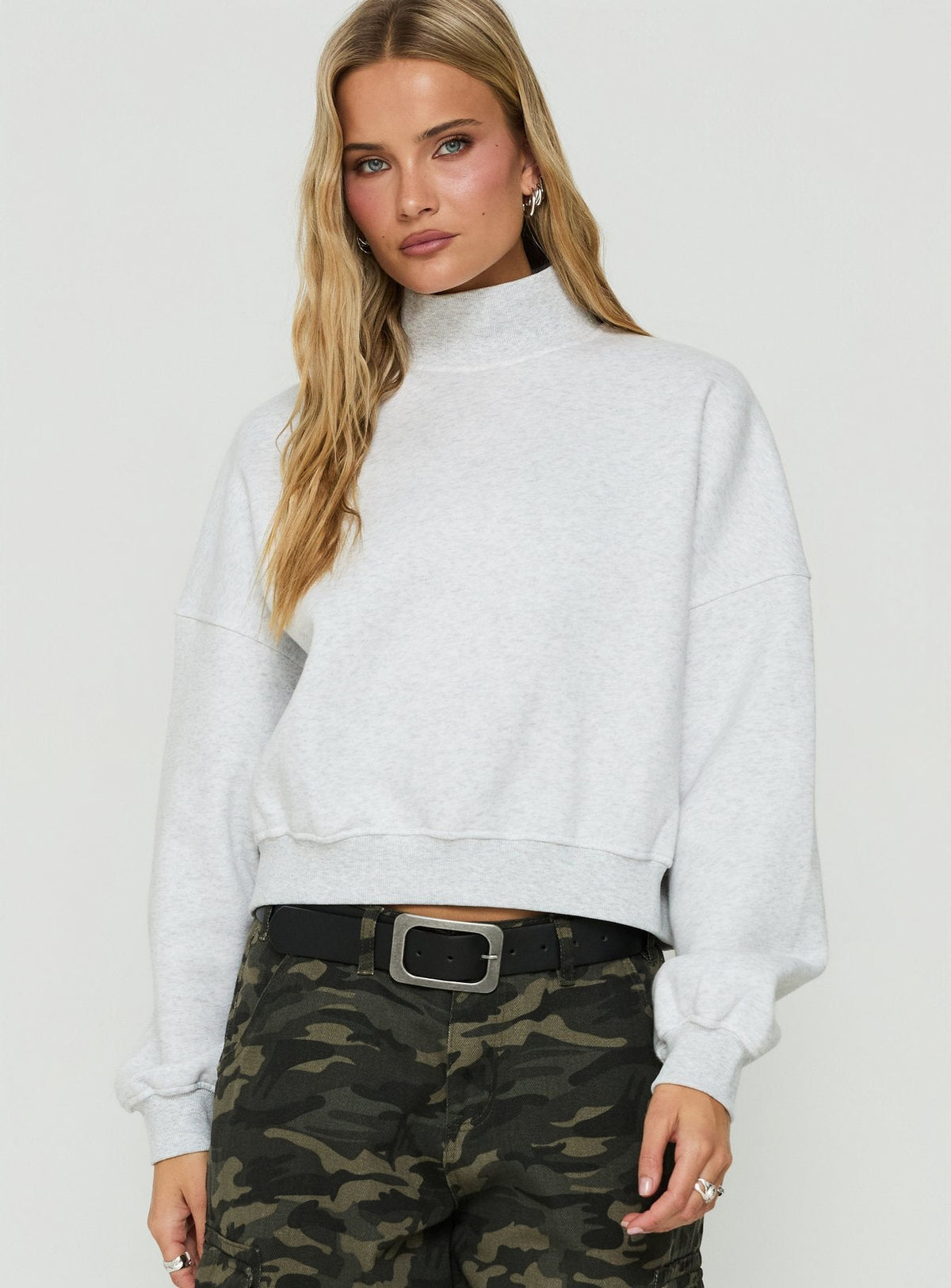Women's Anyya Funnel Neck Crew Jumper Grey Marle — Sweater