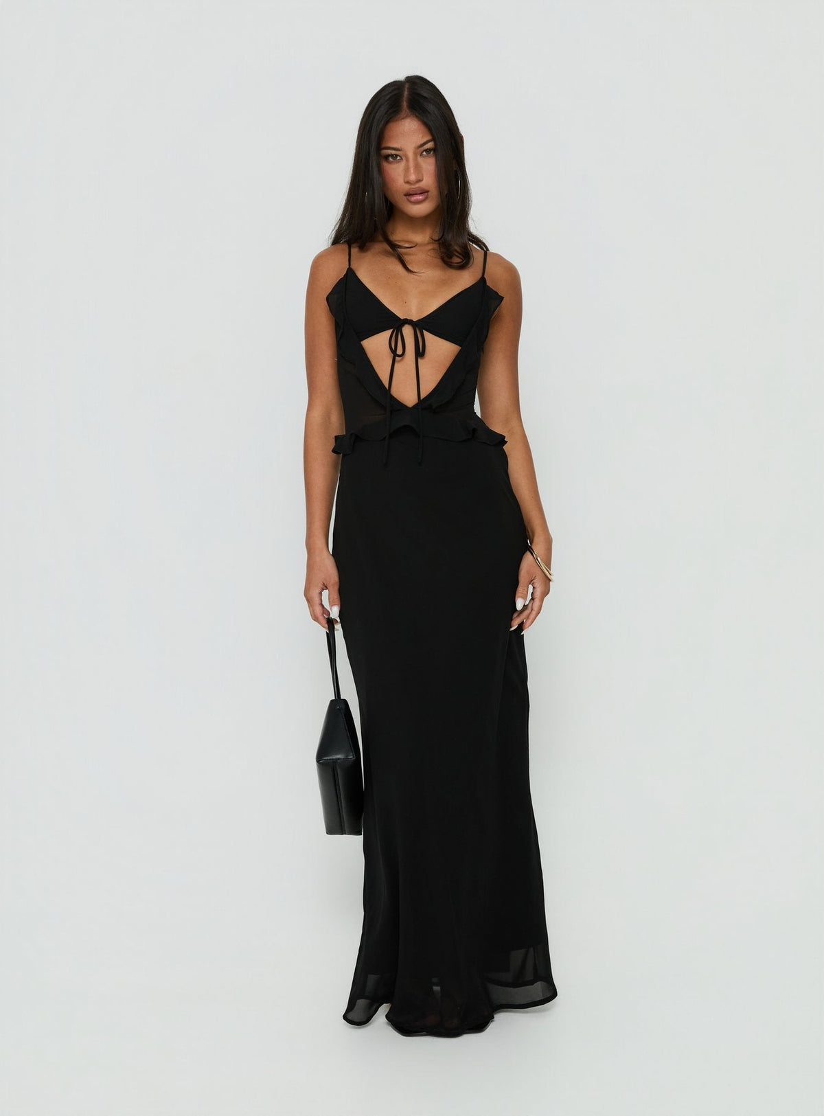 Women's Isamia Frill Cutout Maxi Dress Black — Dress