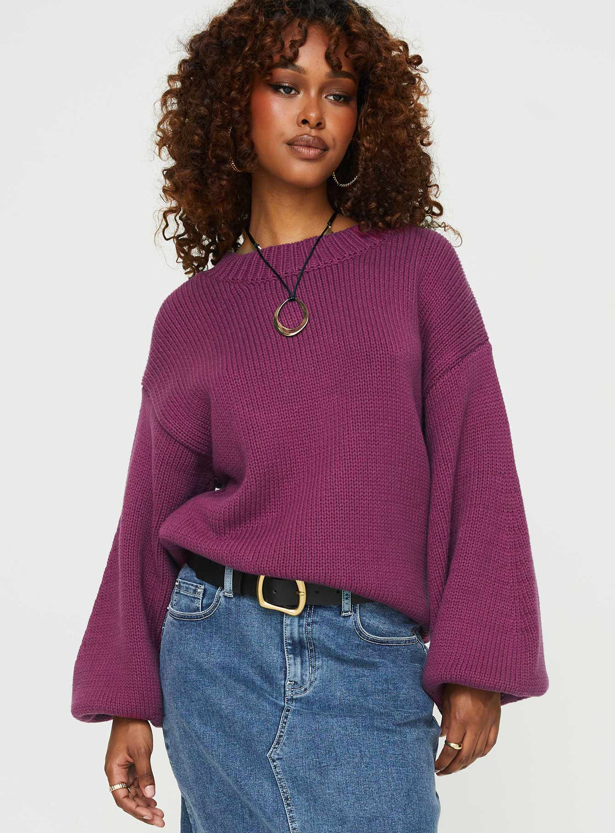 Women's Harmony Balloon Sleeve Knit Sweater Burgundy