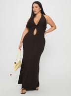 Women's No Hard Feelings Twist Maxi Dress Brown Curve — Dress