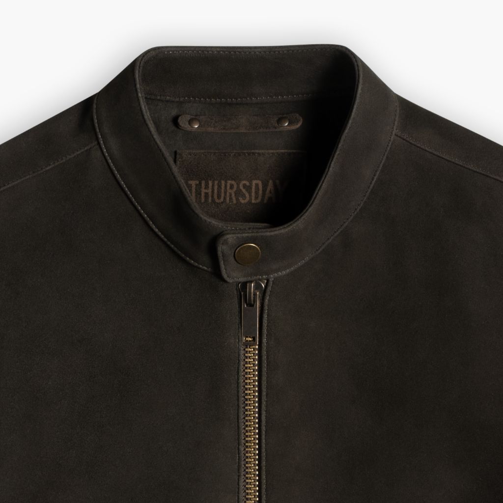 Men's Racer Jacket | Dark Olive Suede