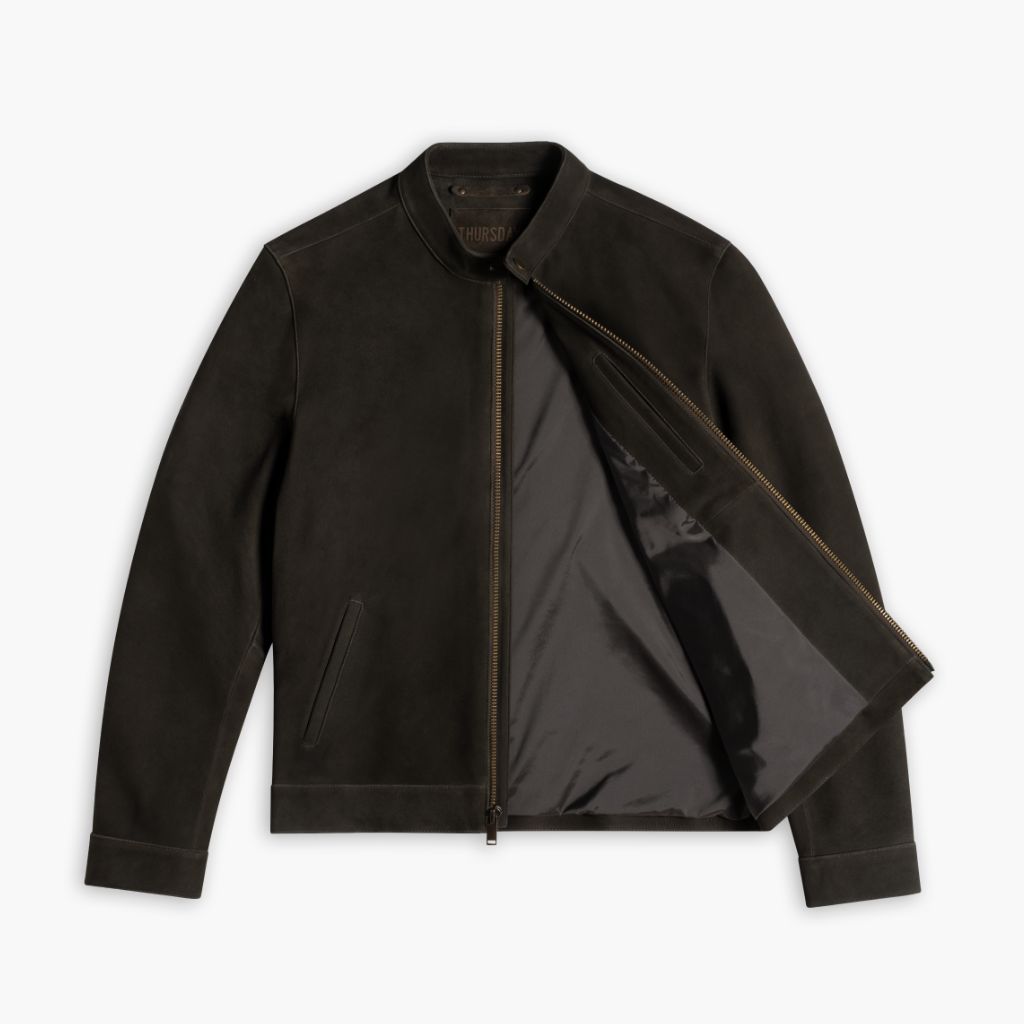 Men's Racer Jacket | Dark Olive Suede