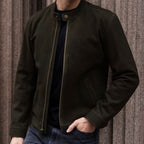 Men's Racer Jacket | Dark Olive Suede