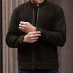Men's Racer Jacket | Dark Olive Suede