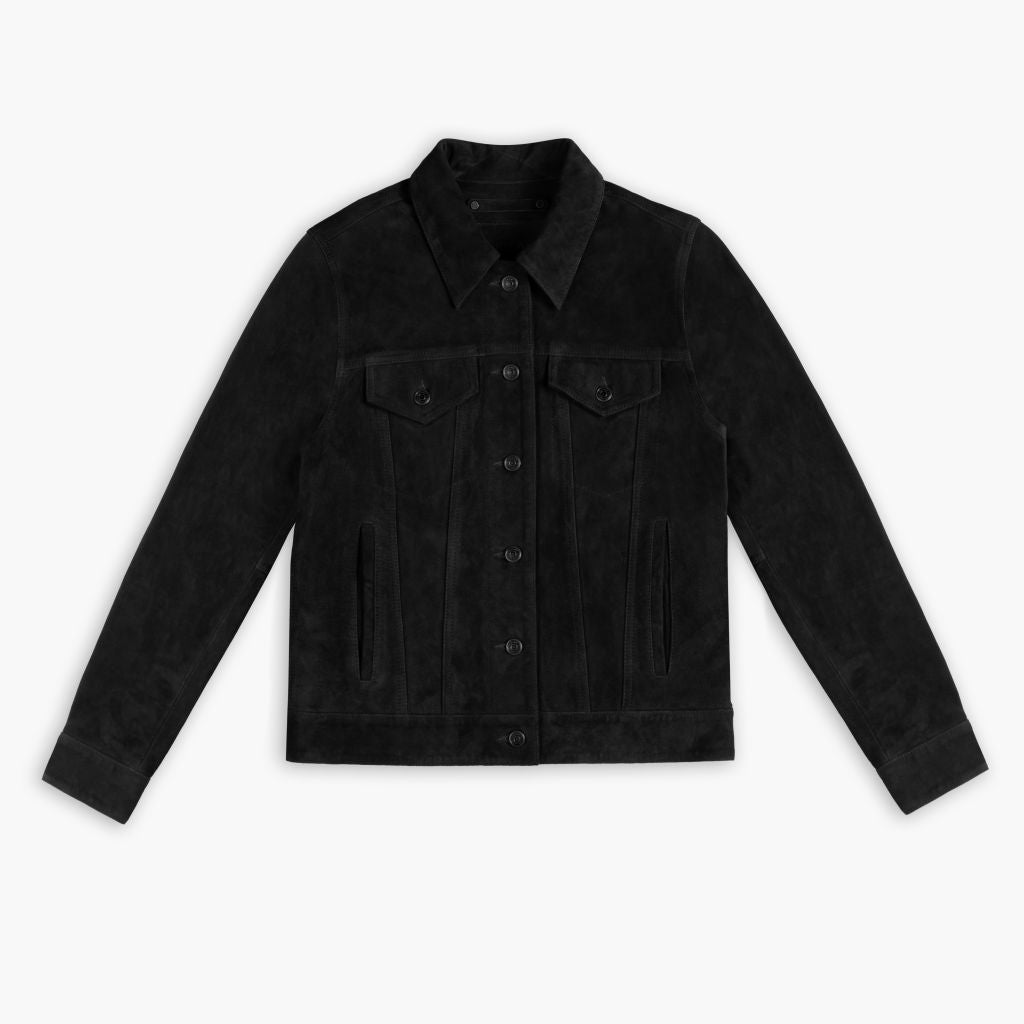 Women's Suede Trucker Jacket | Black