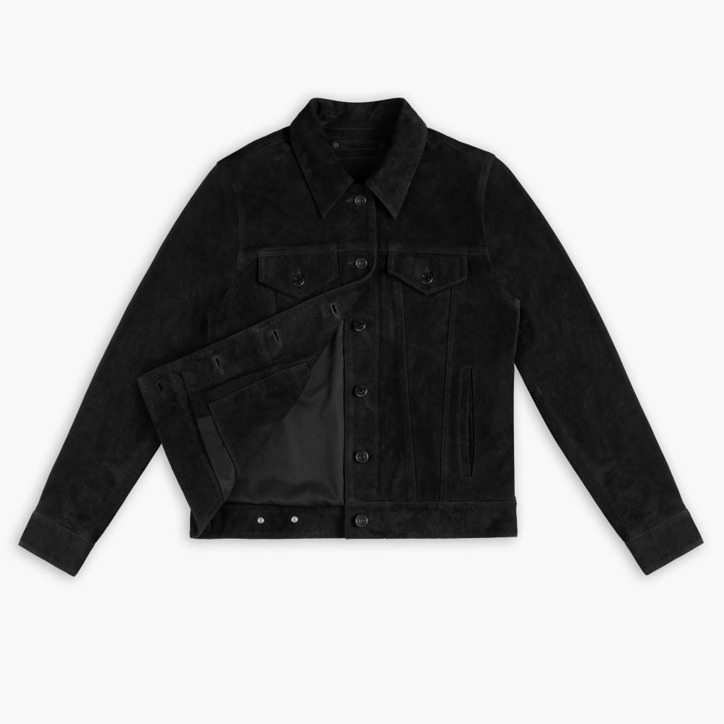 Women's Suede Trucker Jacket | Black