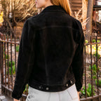 Women's Suede Trucker Jacket | Black