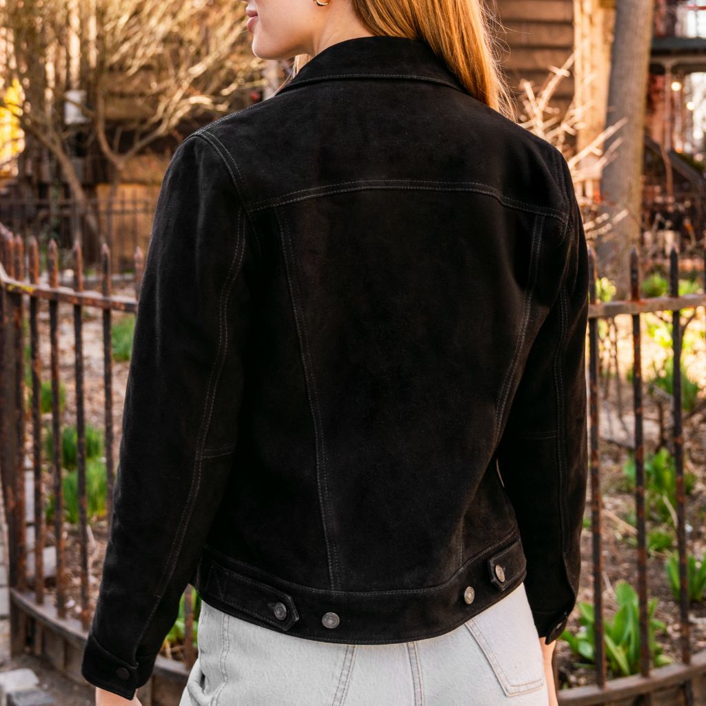 Women's Suede Trucker Jacket | Black