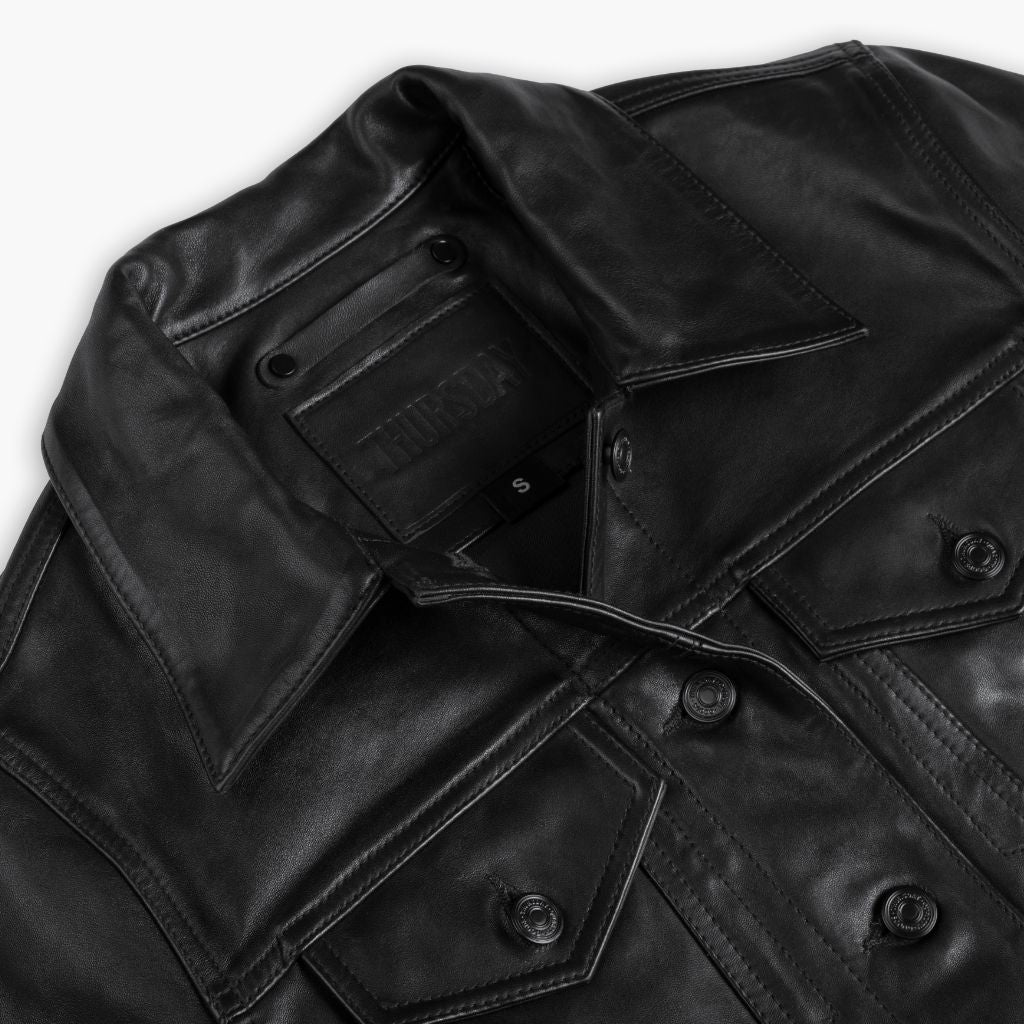 Women's Leather Trucker Jacket | Black