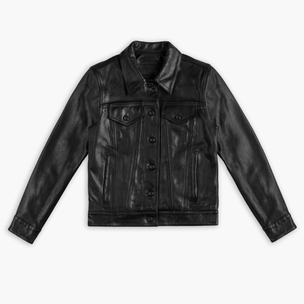 Women's Leather Trucker Jacket | Black