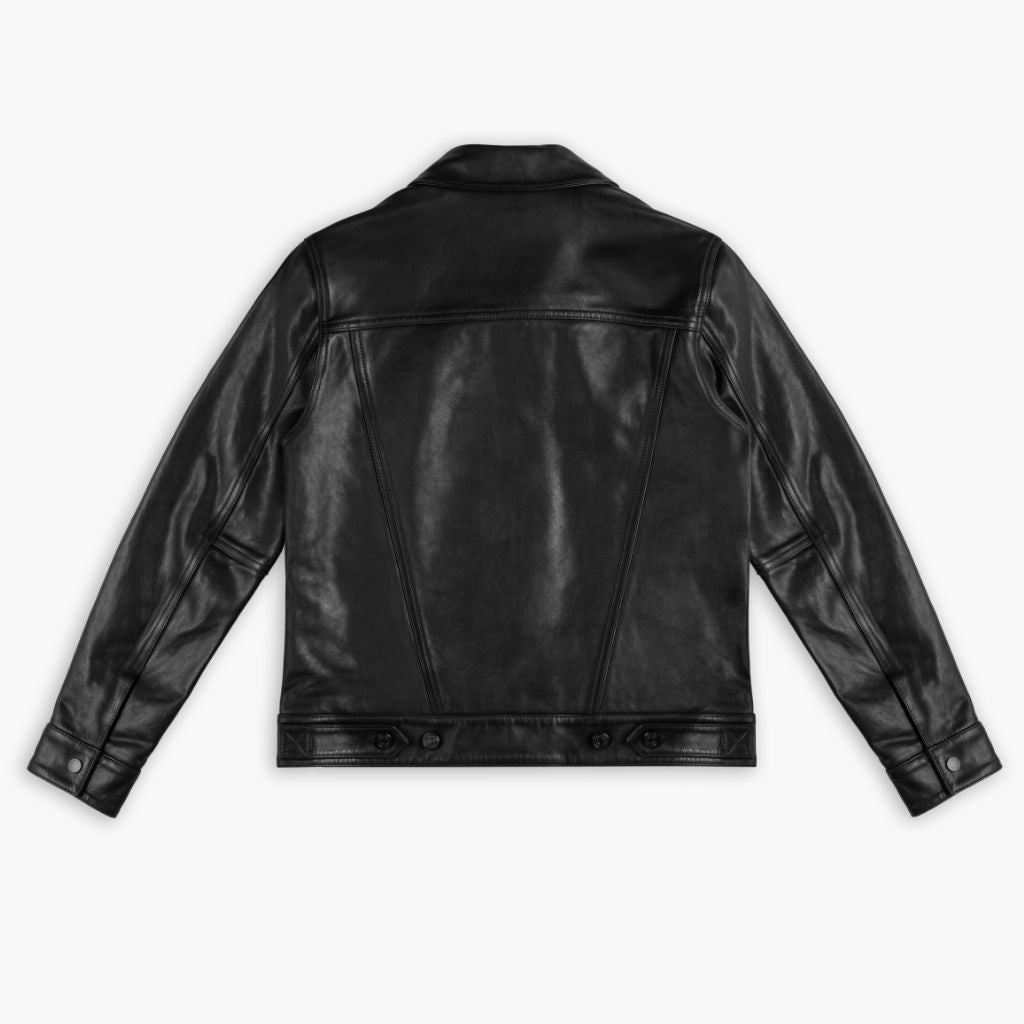 Women's Leather Trucker Jacket | Black