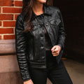 Women's Leather Trucker Jacket | Black