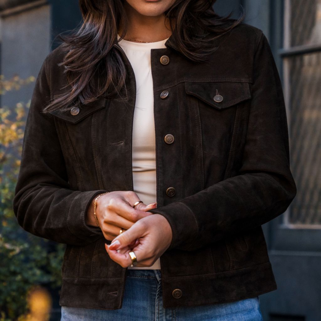 Women's Suede Trucker Jacket | Chocolate