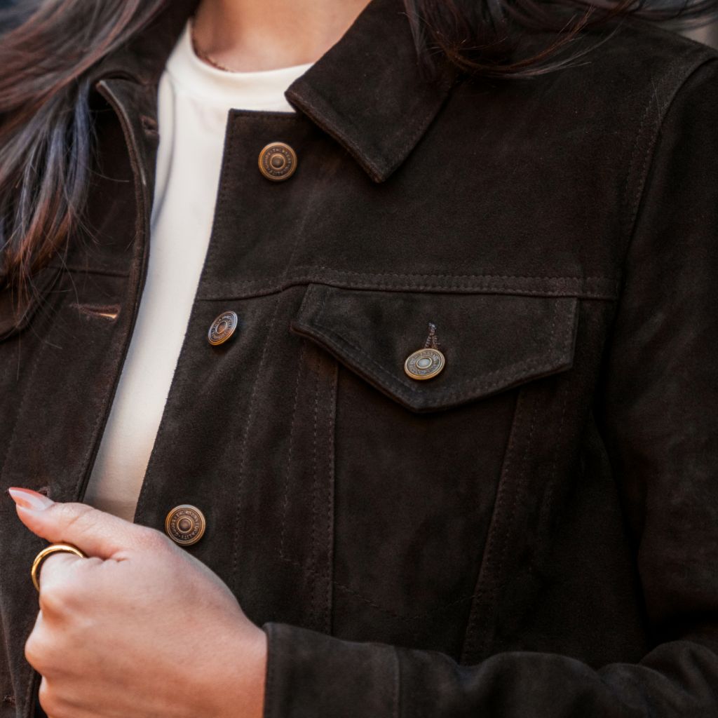 Women's Suede Trucker Jacket | Chocolate