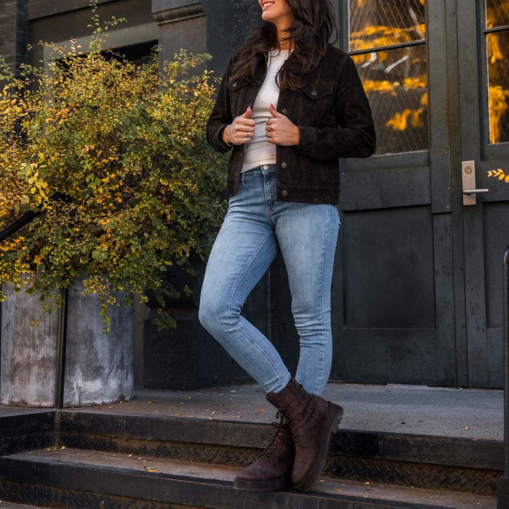 Women's Suede Trucker Jacket | Chocolate
