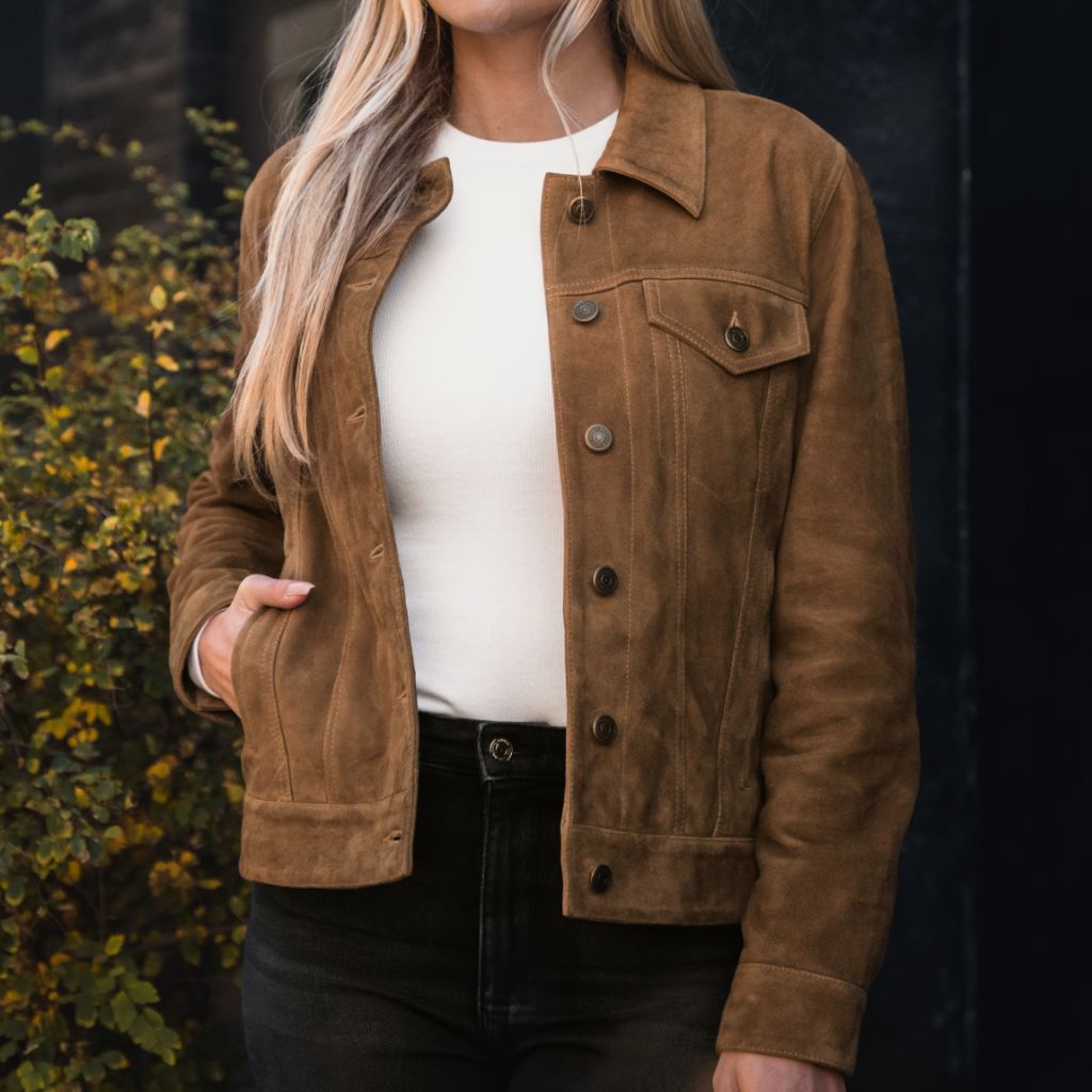 Women's Suede Trucker Jacket | Dusty