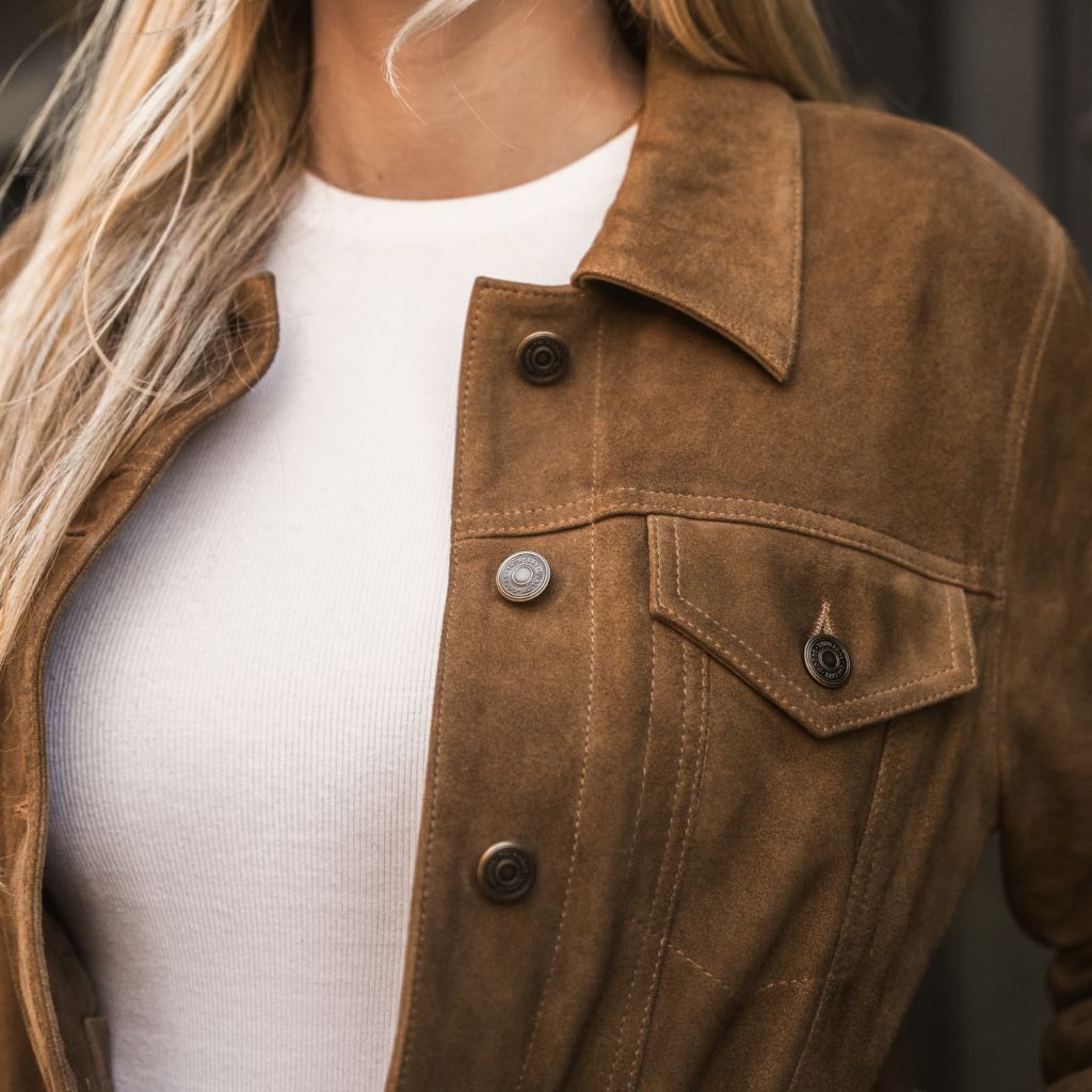 Women's Suede Trucker Jacket | Dusty
