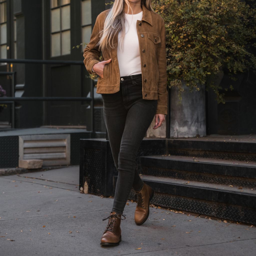Women's Suede Trucker Jacket | Dusty