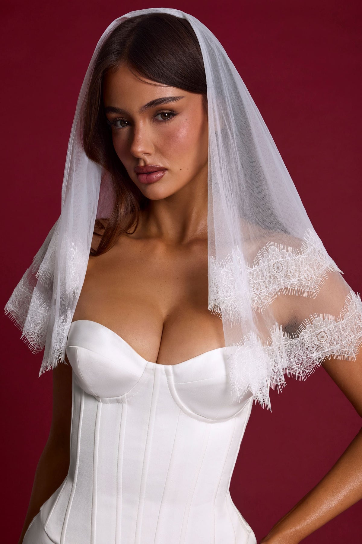Lace-Trim Veil in White — Bridal Accessories