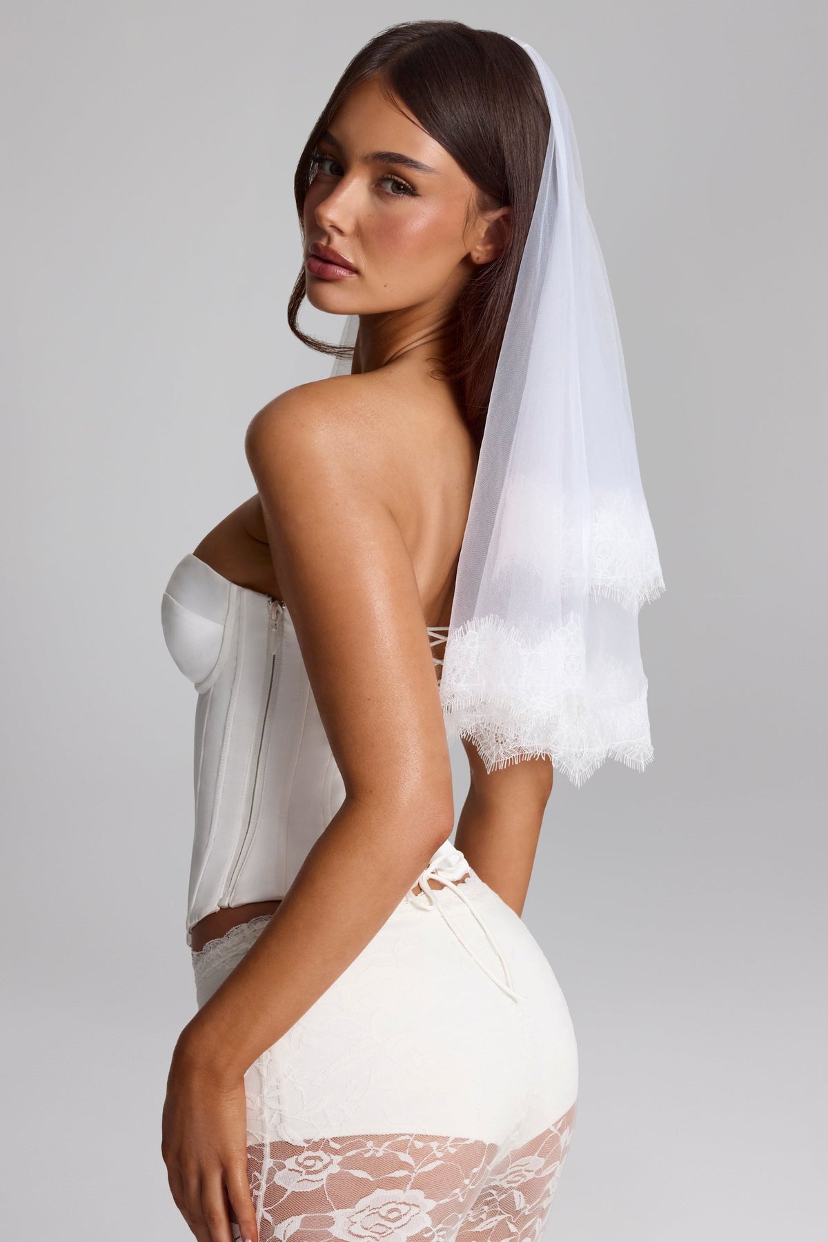 Lace-Trim Veil in White — Bridal Accessories