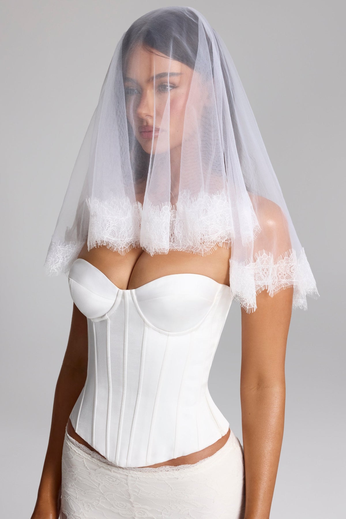 Lace-Trim Veil in White — Bridal Accessories