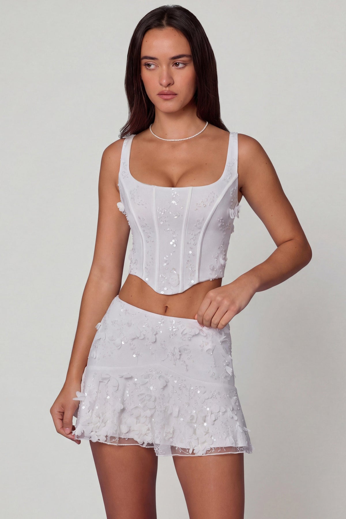 Women's Embellished Lace-Up Corset Top in White