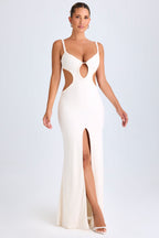 Women's Ruffle-Appliqué Cut-Out Maxi Dress in White — Dress