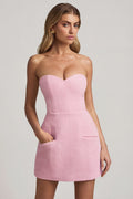 Women's Sweetheart-Neck Strapless Structured Mini Dress in Soft Pink — Dress