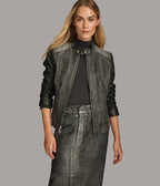 Alora Leather Combo Racer Jacket