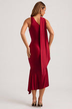 Women's Asymmetric Scarf-Detail Midaxi Dress in True Red — Dress