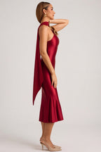 Women's Asymmetric Scarf-Detail Midaxi Dress in True Red — Dress