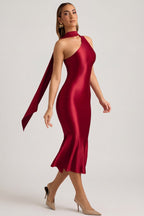 Women's Asymmetric Scarf-Detail Midaxi Dress in True Red — Dress