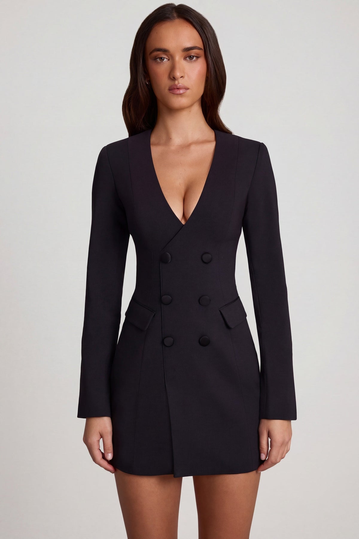 Women's Structured Single-Breasted Blazer Mini Dress in Black — Dress