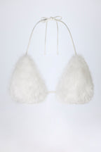 Women's Faux Fur Triangle Bralette in White — Intimates