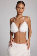 Women's Faux Fur Triangle Bralette in White — Intimates