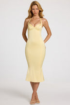 Women's Satin Sweetheart Bustier Fishtail Midaxi Dress in Butter Yellow — Dress