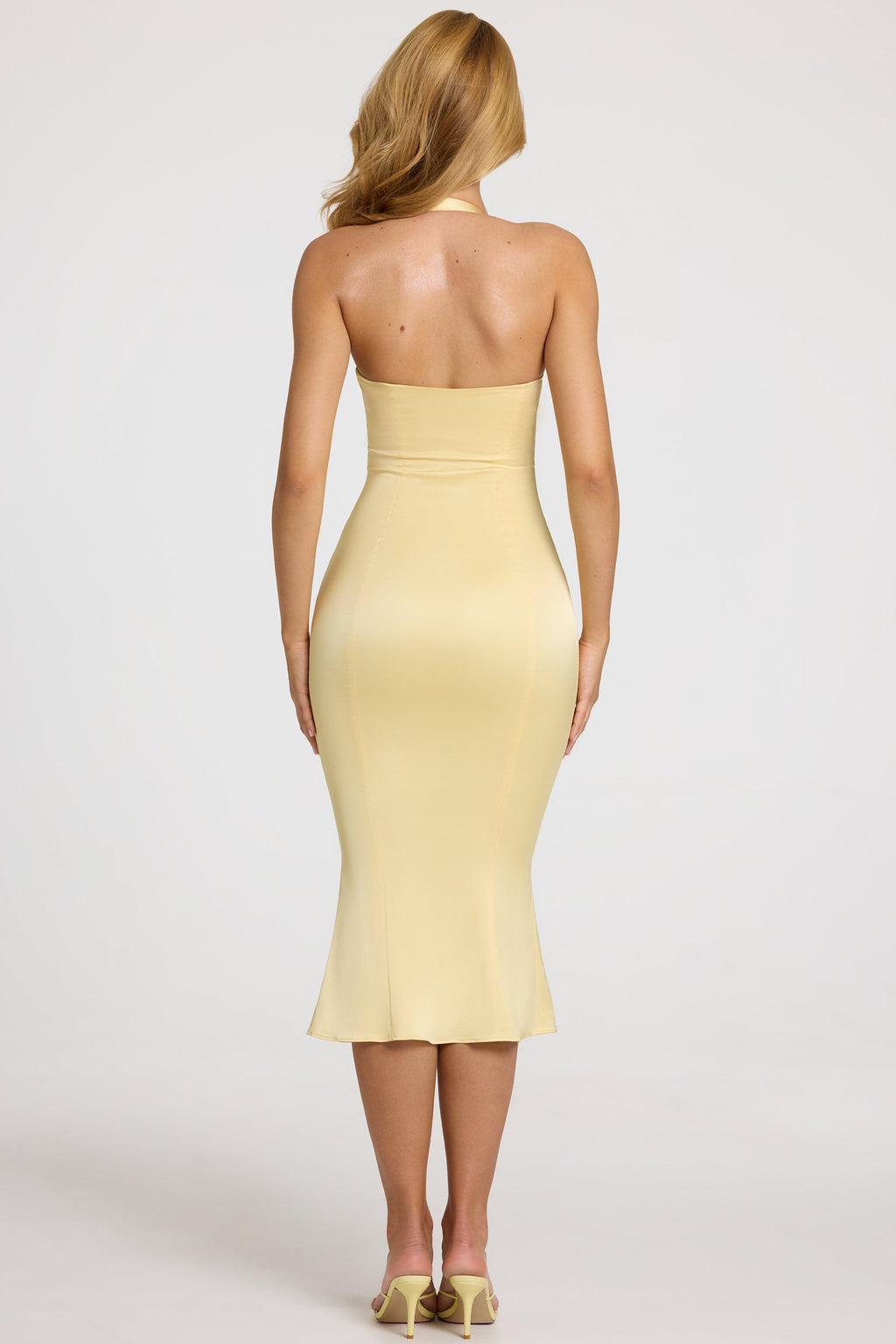 Women's Satin Sweetheart Bustier Fishtail Midaxi Dress in Butter Yellow — Dress