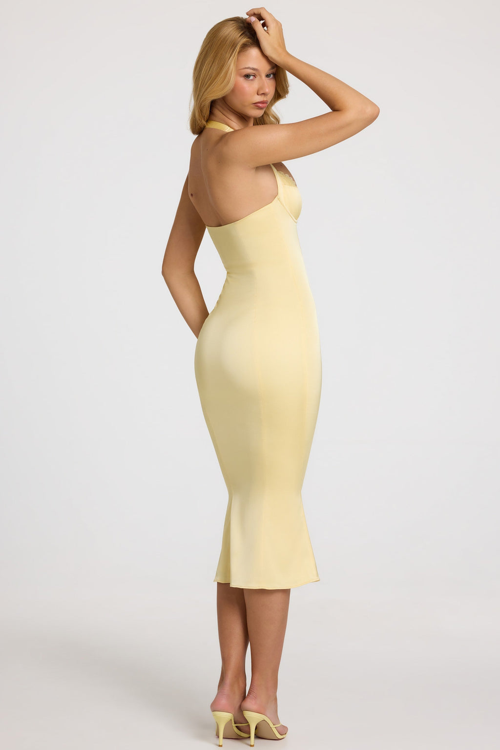 Women's Satin Sweetheart Bustier Fishtail Midaxi Dress in Butter Yellow — Dress