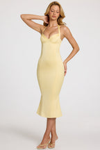 Women's Satin Sweetheart Bustier Fishtail Midaxi Dress in Butter Yellow — Dress