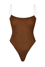 Women's Soft Mesh Invisible Strap Thong Bodysuit in Chestnut — Intimates