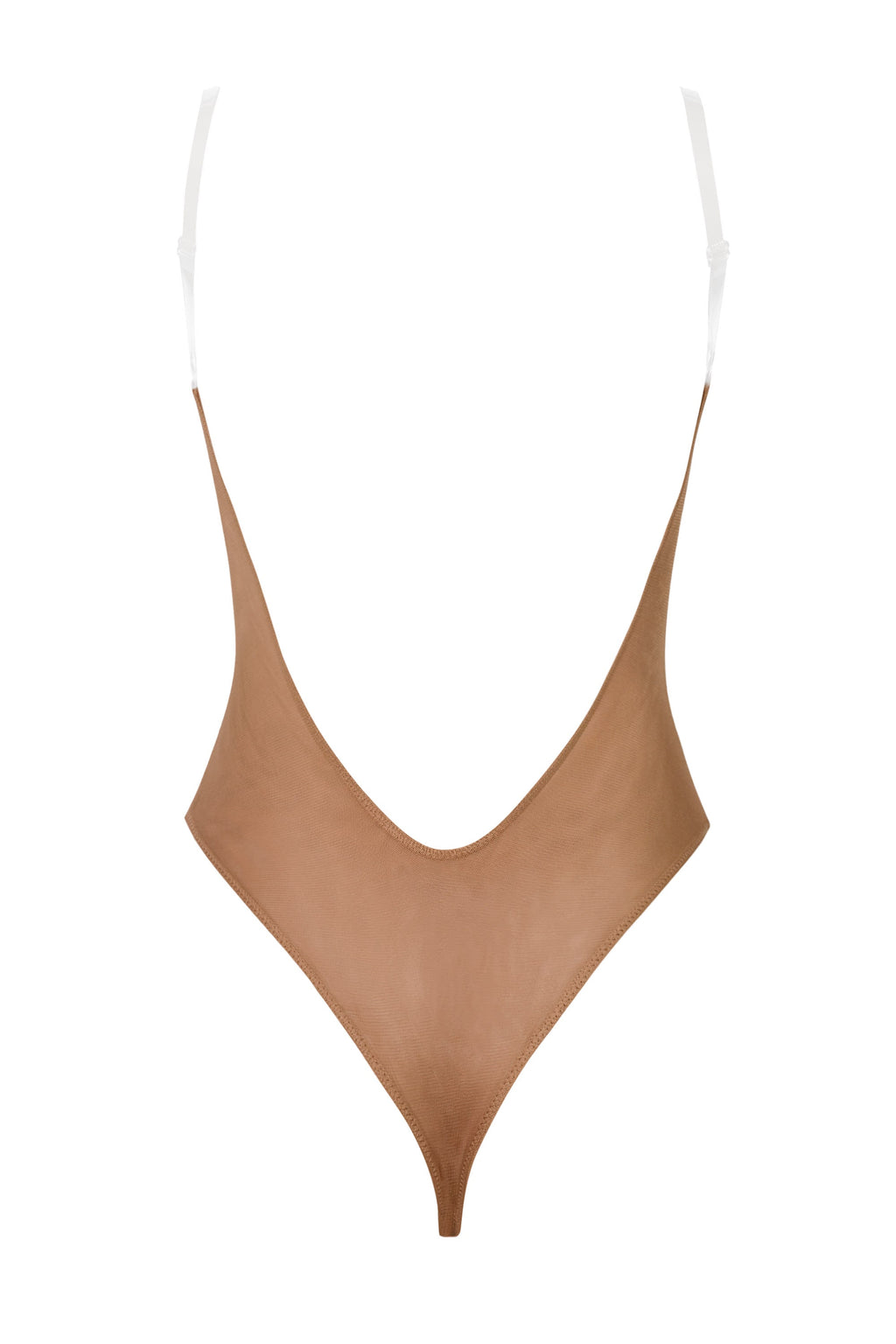 Women's Soft Mesh Invisible Strap Thong Bodysuit in Honey — Intimates
