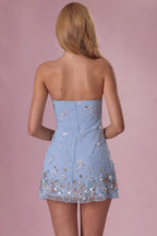 Women's Embellished Bandeau Mini Dress in Sky Blue — Dress