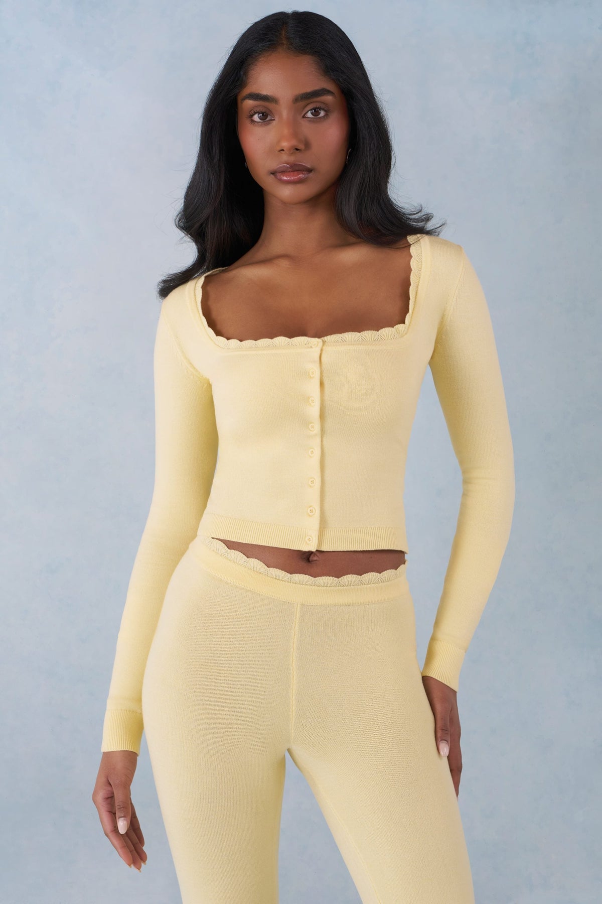 Women's Knit Long-Sleeve Cardigan in Butter Yellow — Sweater
