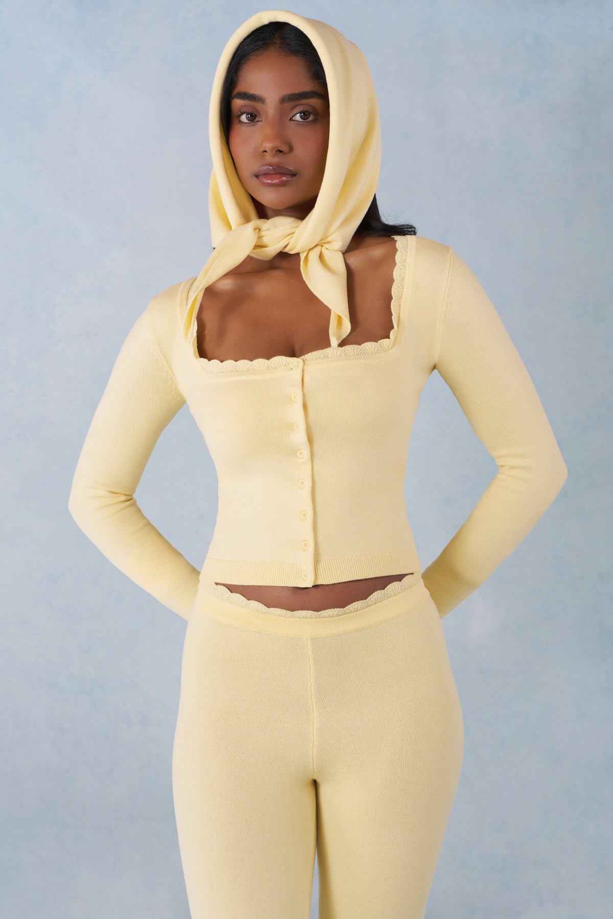Women's Knit Long-Sleeve Cardigan in Butter Yellow — Sweater