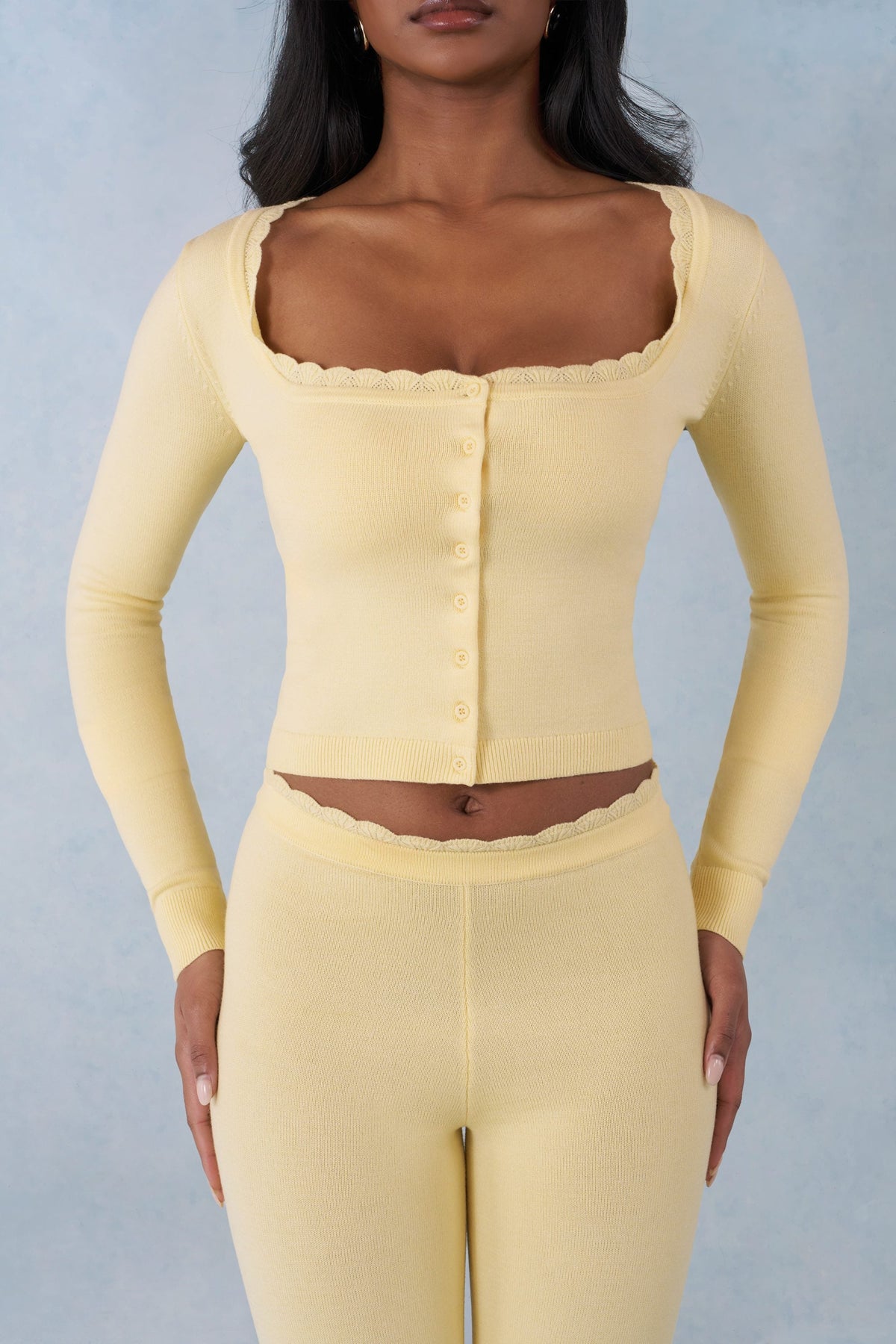 Women's Knit Long-Sleeve Cardigan in Butter Yellow — Sweater